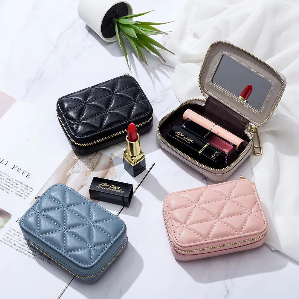 Fashionable Leather Earphone Bag with Mini Cosmetic Purse