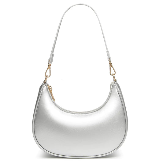 WuliTown Shoulder Bags for Women Cute Hobo Tote Handbag Mini Clutch Purse with Zipper Closure (Silver)